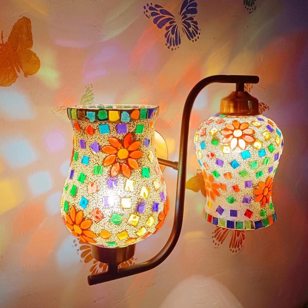 Классическая подвесная стеклянная мозаичная люстра с тремя светильниками, подвески, потолочная лампа (Настенный светильник - 2 лампы Мульти Мозаика O)