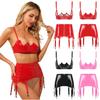 Womens Patent Leather Lingerie Adjustable Spaghetti Straps Brassiere Bra Tops with Metal Clips Garters Mini Dresses