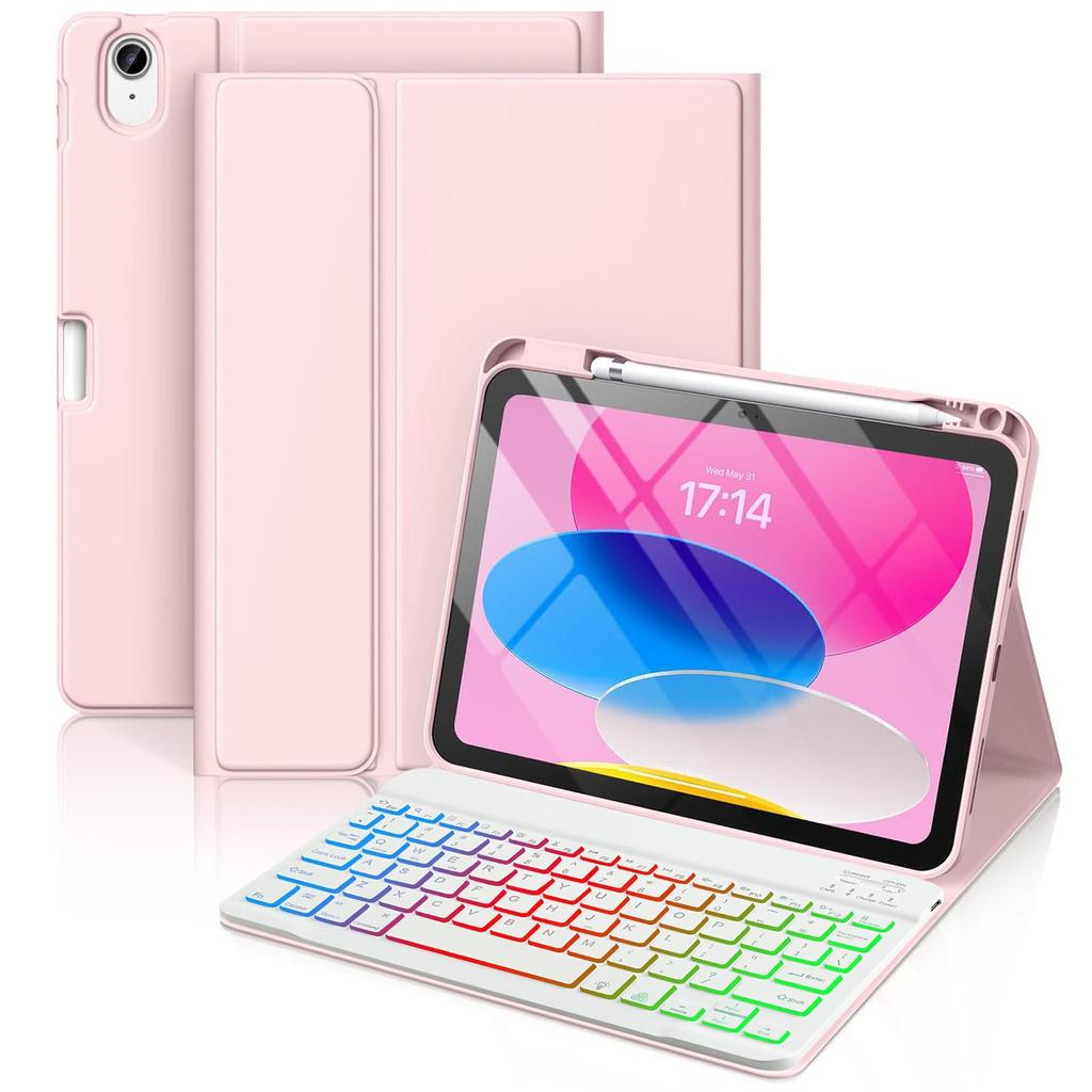 Чехол-клавиатура для iPad 10.9" 11-го поколения с 7-цветной подсветкой, Магнитное крепление, Отсек для стилуса, Съемный, Подходит для планшетов Air и 9-го поколения