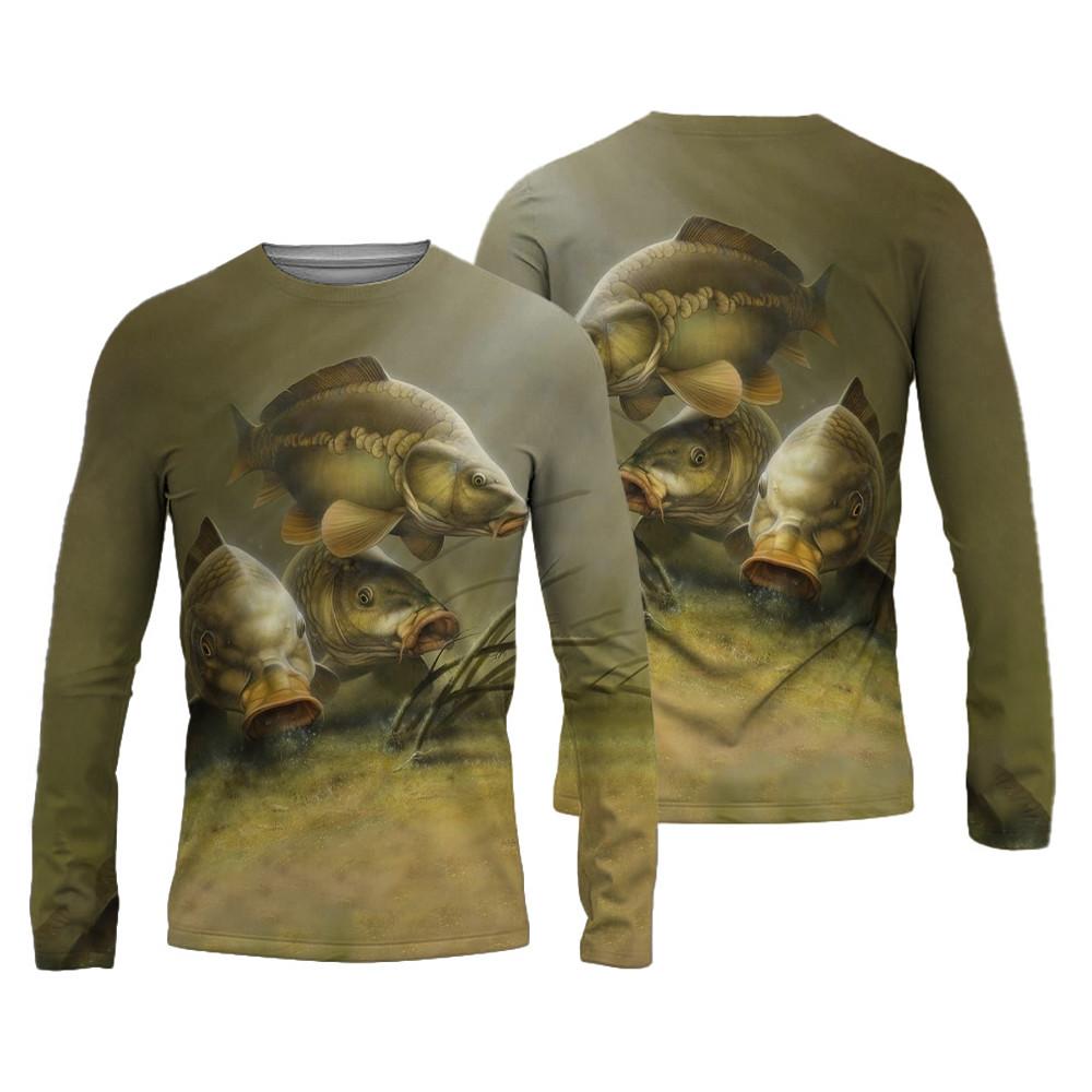 Мужские рубашки для рыбалки, 3D одежда для рыбалки, дышащая футболка с длинным рукавом, летние спортивные рубашки для спорта на открытом воздухе с круглым вырезом, рыбацкие рубашки