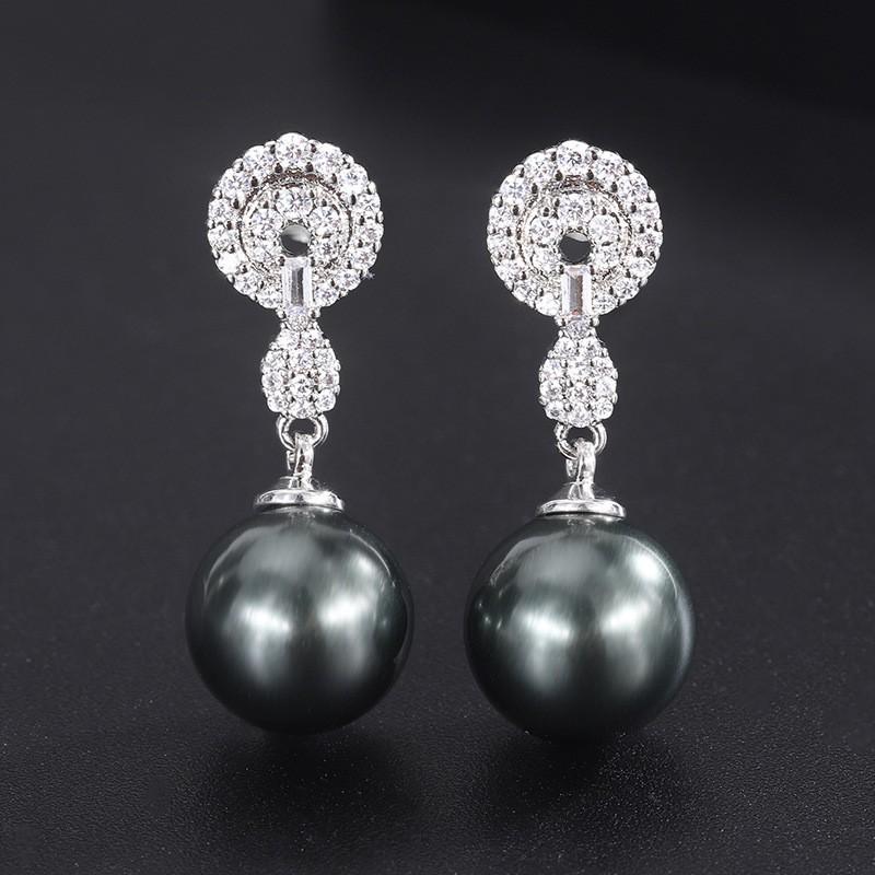 Ожерелье из ракушечного жемчуга Таитянские ювелирные изделия Серьги с жемчугом Медное покрытие Настоящее золото Подвеска Жемчужина Мода Полные бриллиантовые серьги