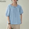 Women Summer Round Neck Half Sleeve Loose Casual Blouse