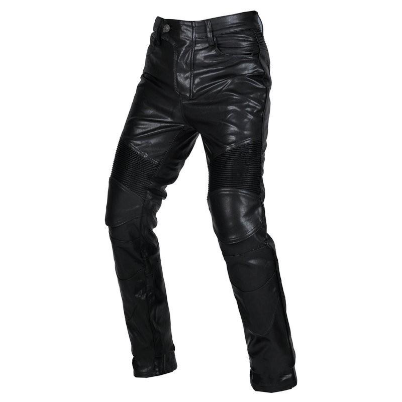 Mens Motorcycle Riding Pants PU Leather Protective Gear Anti-Fall Windproof Waterproof Stretch Fit Straight Cut Racing Style