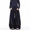 American Wide-Leg Scimitar Button Jeans - Casual Floor-Length, Multi-Button Design