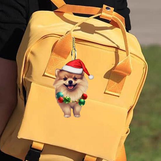 Рождественская собака, зеркало заднего вида, подвеска, украшение для автомобиля, милый щенок в рождественской шапке, украшения для рождественской елки, автомобильные аксессуары