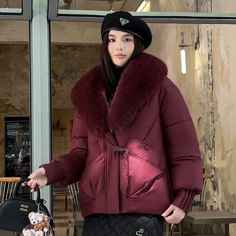 New Fashion Cotton Clothes Women's Warm Big Fur Collar Temperament Short Women's Cotton-padded Clothes Jacket