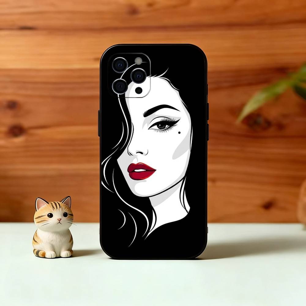 Чехол для телефона с линейным рисунком Для iPhone 17, 16, 15, 14, 13, 12, 11 Plus, Pro Max, Другие Мягкий черный чехол