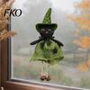 Spooky Witch Decor Halloween Hanging Decoration, Pumpkin/Ghost/Witch/Black Cat Doll Ornament with Holiday Decoration Burlap Skirt for Haunted