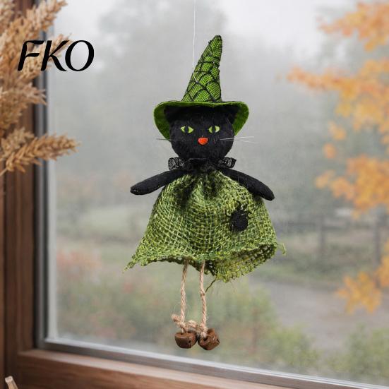 Spooky Witch Decor Halloween Hanging Decoration, Pumpkin/Ghost/Witch/Black Cat Doll Ornament with Holiday Decoration Burlap Skirt for Haunted