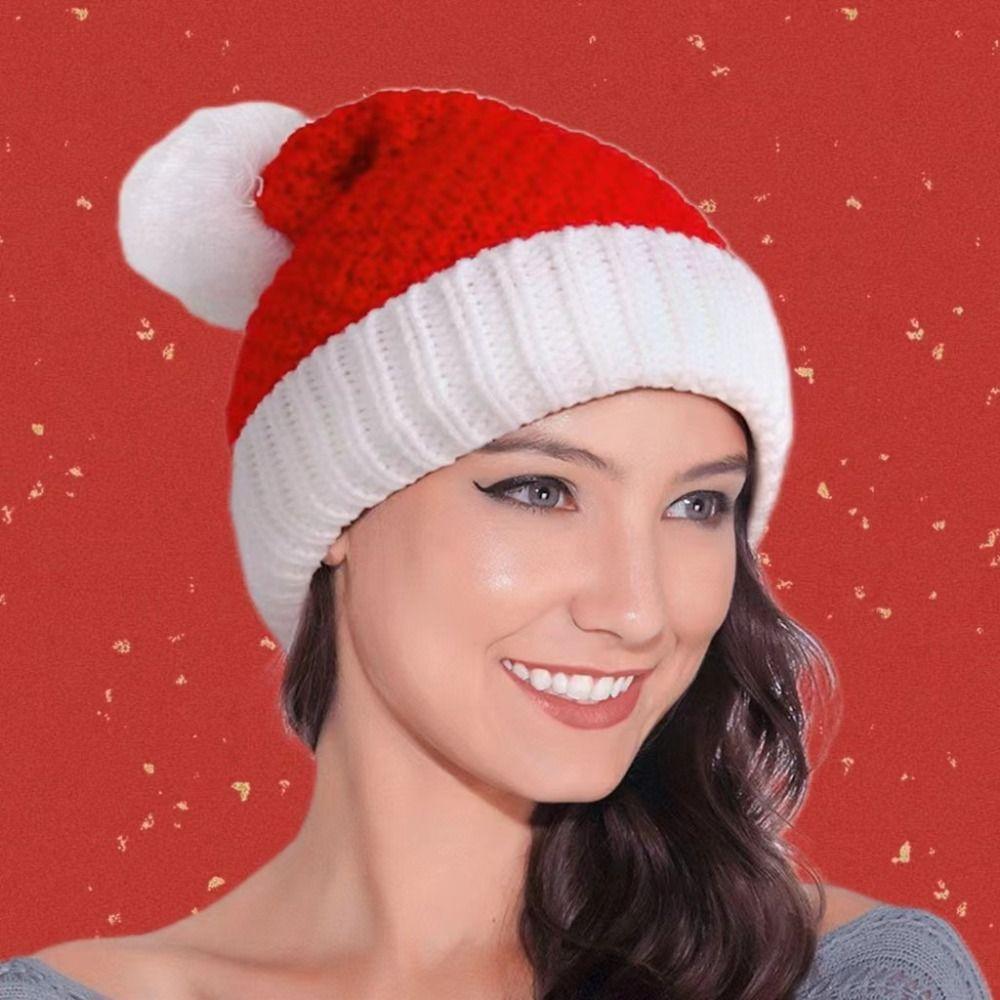 Red Knitted Christmas Hat Winter Warm Santa Claus Cap Women Men Knit Christmas Beanie Outdoor