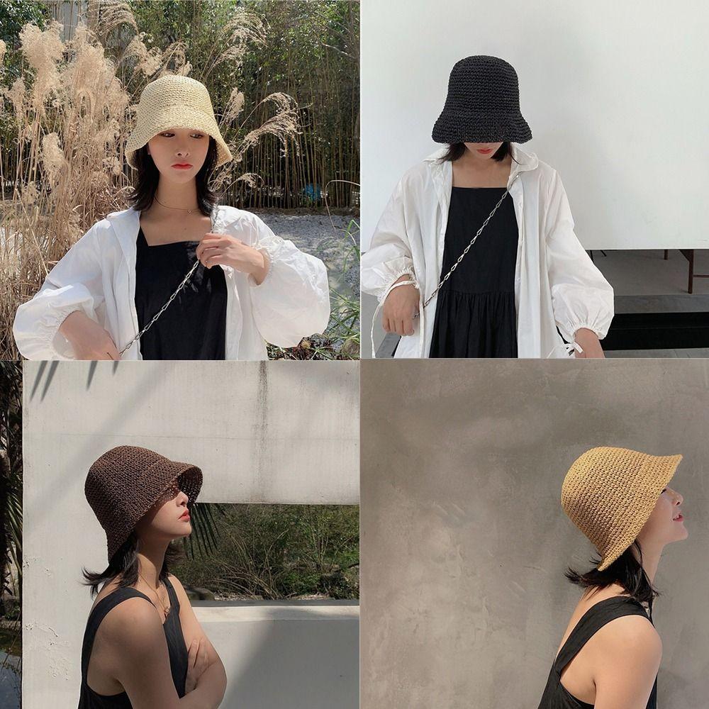 Hot Cap Vacation Sunscreen Hats Hand-woven Bucket Straw Beach Hat Fisherman Hat
