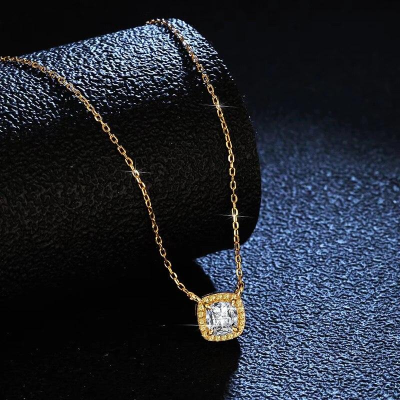 Real Moissanite Square Pendant Necklace D Color 1ct Emerald Cut Pure S925 Sterling Silver 18K Gold for Women Fine Jewelry
