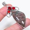 Natural Mud Crack Fossil, Garnet 925 Sterling Silver Jewelry Pendant 2.84" t0T30