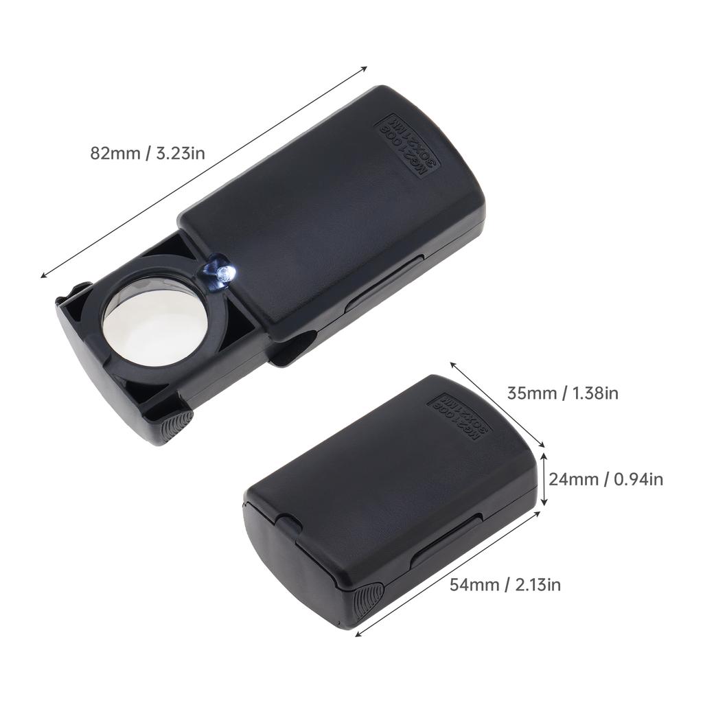 ABS Black Handheld Pull Type Jewelry Magnifier 30X Small Pocket Magnifying Glass with LED Light Source
