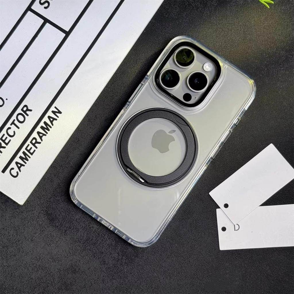 Applicable to iphone17ProMax high-transparency rotating bracket magnetic mobile phone case Apple 15 airbag anti-drop protective cover