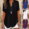 Women Shirt V-Neck Short Sleeve Loose Fit Casual Style Shirt Solid Color Elastic Tee Shirt Daily Wear