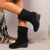 Large Size Wedge Heel Folded Medium Boots Autumn Thick-soled Suede Stacking Boots Women