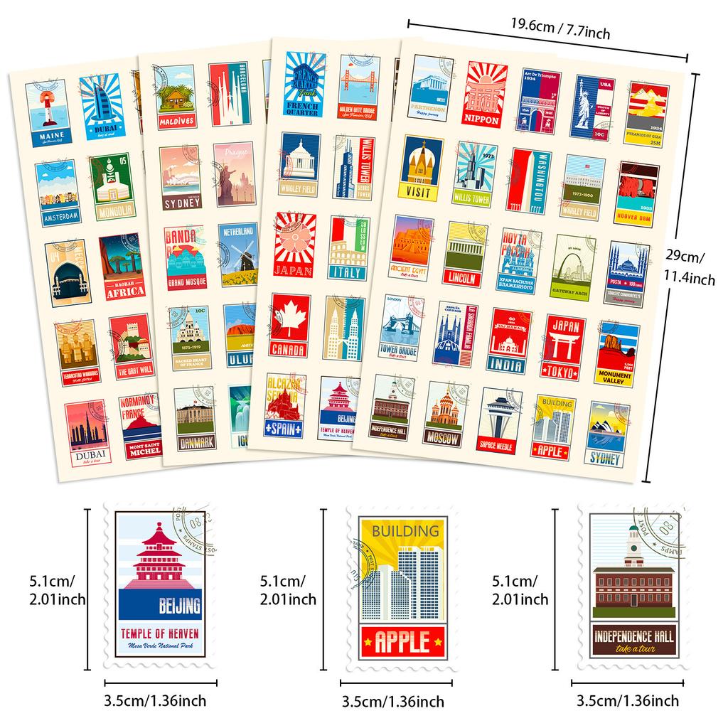 100 Stamps Mixed with Retro Travel Stickers Suitcase Laptop Mobile Phone Helmet Stickers 4 Pictures