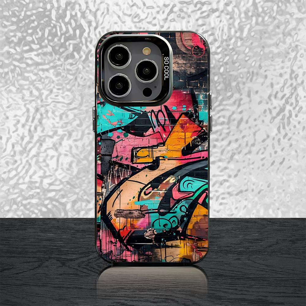 Cool Colorful Graffiti Phone Case For iPhone 16,15,14,13,12,11,Pro,XS,Max,Plus,Mini,SE Black Candy Matte Shockproof Cover