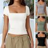 Di Yun Women's Casual Square Neck Solid Color Short Sleeve T-Shirt - 2024 Spring/Summer