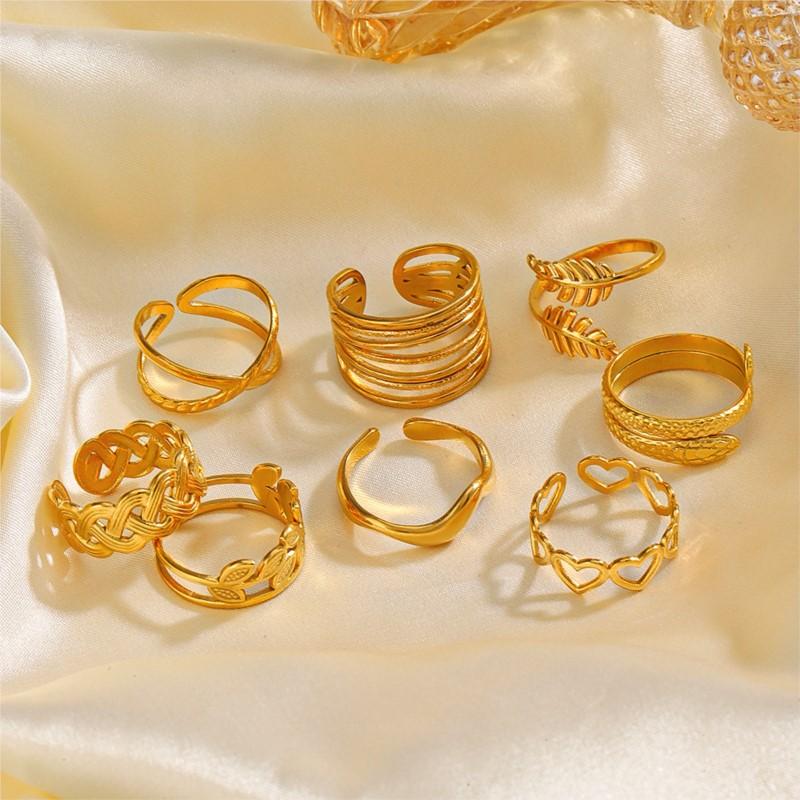 Кольцо из нержавеющей стали Геометрическое Сердце Листья для женщин Личность Трендовое Открытое Кольцо на Палец Ювелирные Изделия На Все Случаи