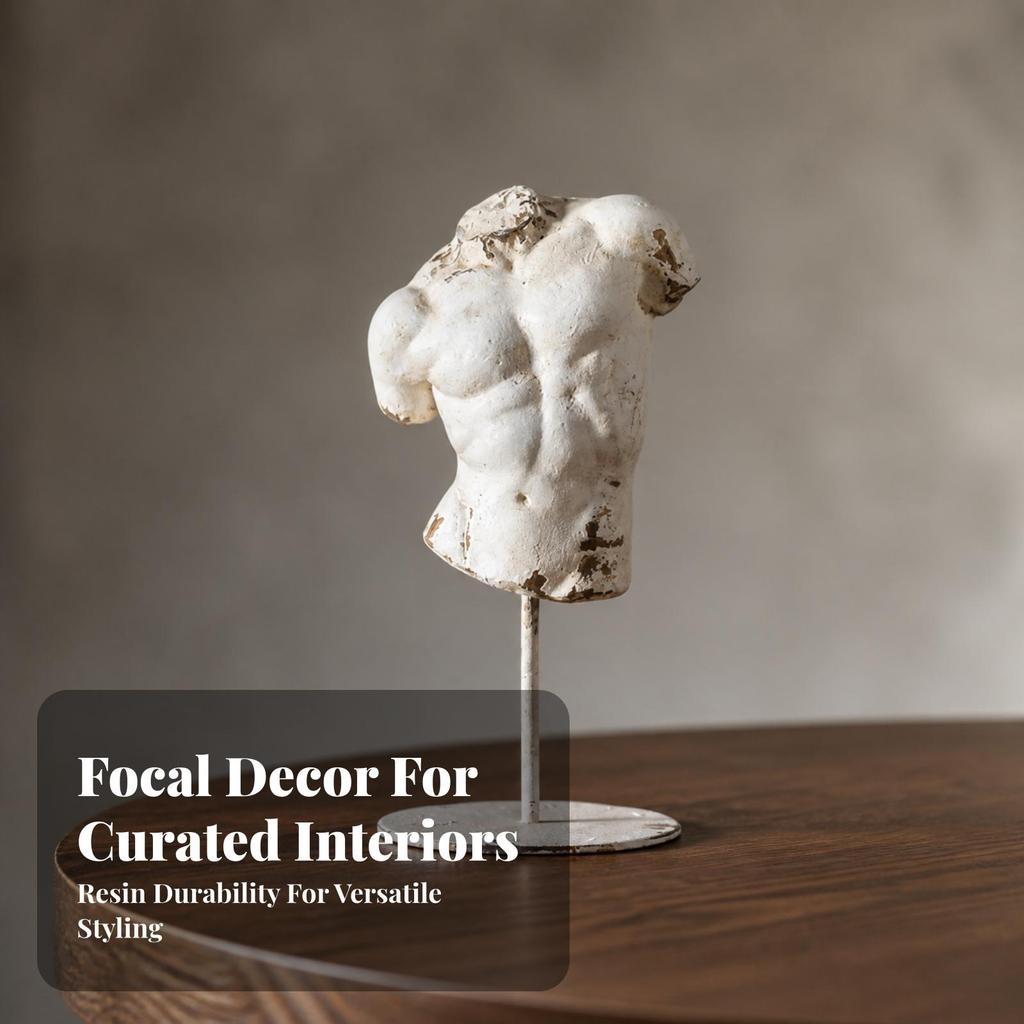 Resin Male Torso Sculpture Elegant Ornament Decorative for Tabletop, Home Office