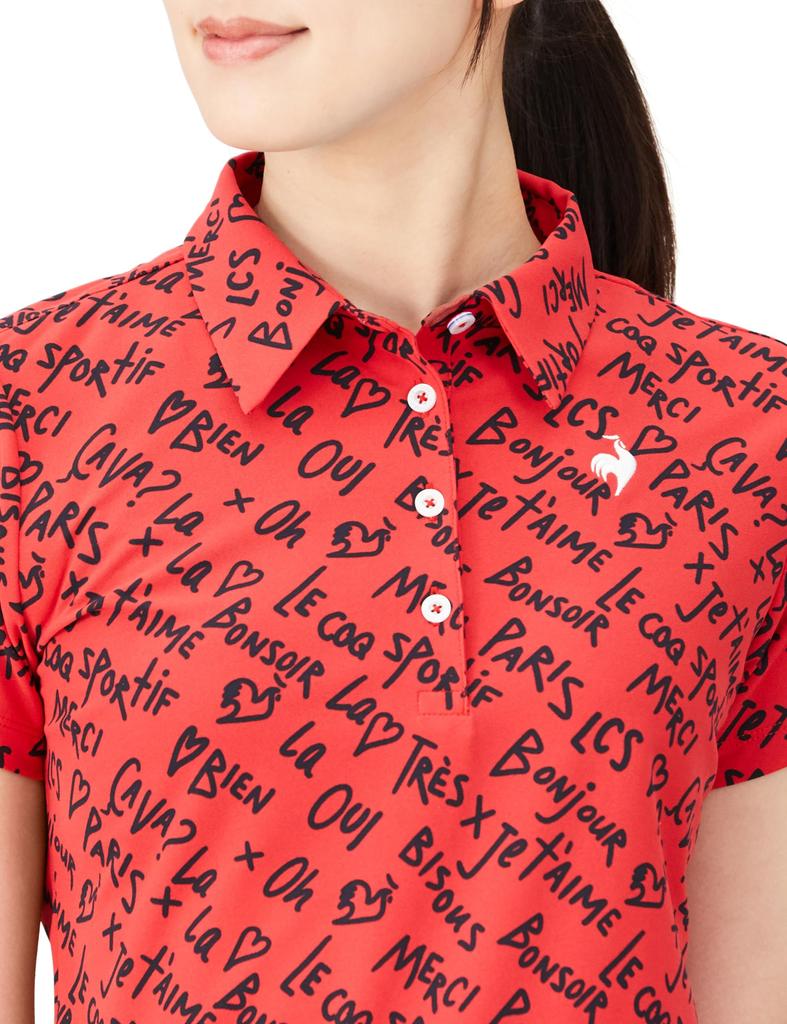 Рубашка с коротким рукавом Coq Sportif с графическим узором, впитывающая пот, быстросохнущая, эластичная, солнцезащитная, гольф QGWXJA18 RD00 [Le Golf] [Эластичная