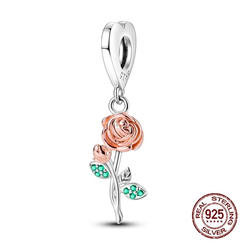 Copper Flower Birthday Gift Pendant Charms Beads Fit Original Bracelets Fine Diy Jewelry For Women Gift