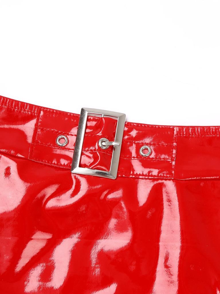 Женские шорты с высокой талией, блестящие шорты, трусы-бикини из лакированной кожи с поясом для подвязок, нижнее белье