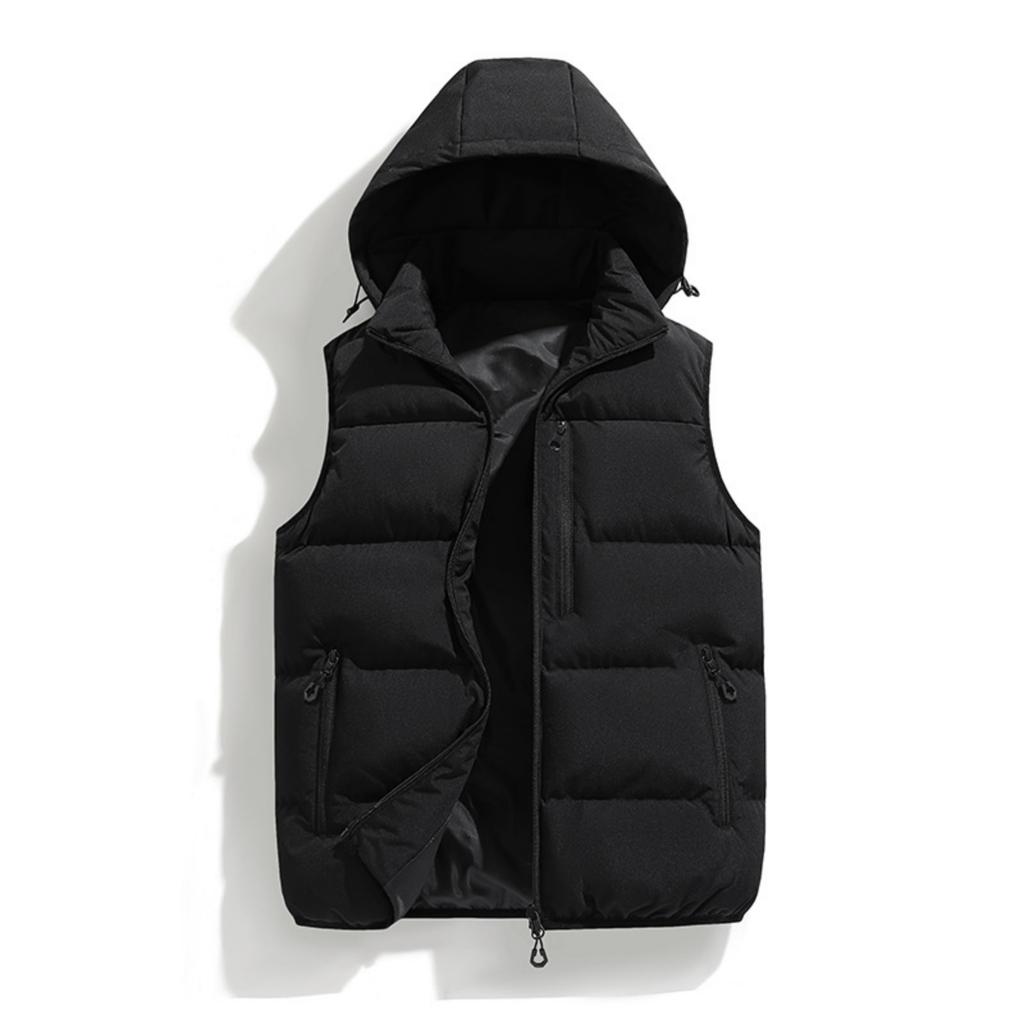 Men's Casual Loose Color-blocked Cotton Warm Jacket, Men's Detachable Cap Sleeveless Vest Jacket