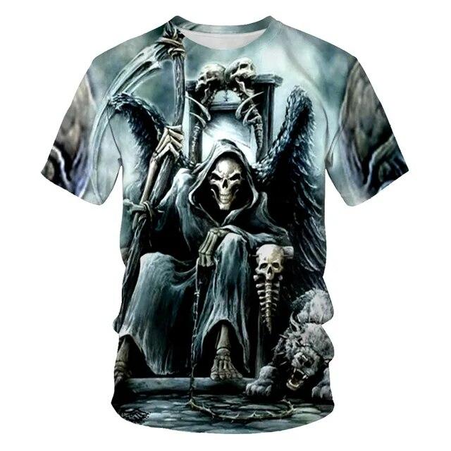 Classic Gothic Skull Horror Death 3D Print Men's T-shirt Summer Casual O-neck Short Sleeve Tops Harajuku Hip-Hop Streetwear Tees