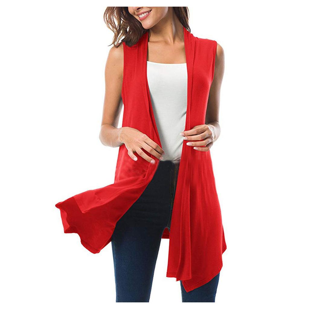 Женский повседневный однотонный кардиган без рукавов с открытой передней частью и майкой