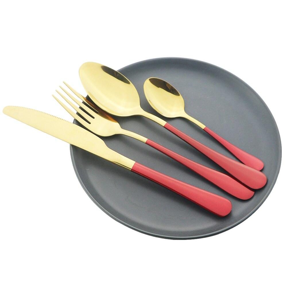 Набор столовых приборов из розового золота, столовые приборы из нержавеющей стали, 6 компл., обеденные ножи, вилки, кофейная ложка, столовая посуда, набор кухонной посуды