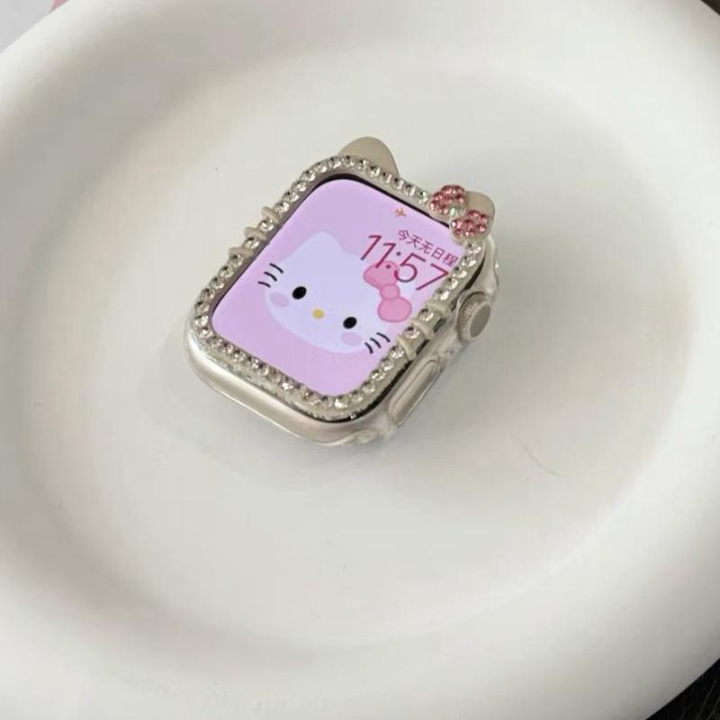 Чехол для Apple Watch с кристаллами KT Cat для Series 10, 9, 8 и 7 - Полуобернутая Алмазная Защитная Крышка