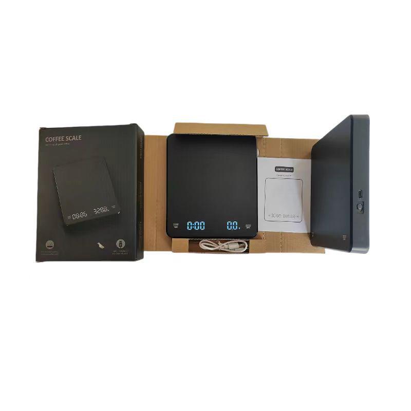 Перезаряжаемые светодиодные весы для кофе пуровер с таймером, грузоподъемность 3 кг/0,1 г, электронные кухонные весы для домашнего использования.