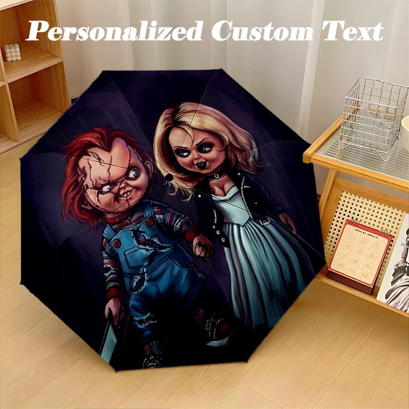 Автоматический зонт с 8 ребрами, складной зонт с дизайном Chucky для защиты от солнца и дождя, для путешествий