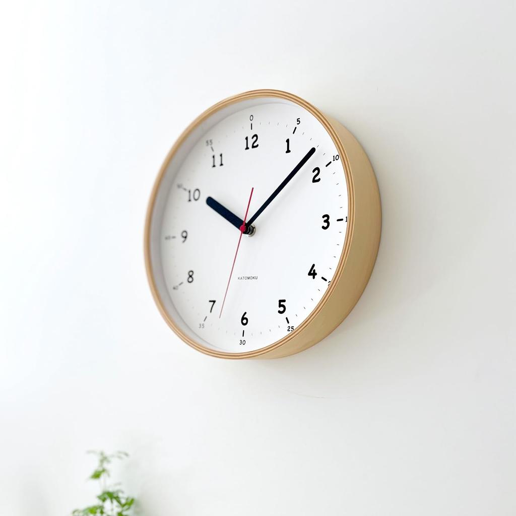 KATOMOKU Plywood Clock 10 km-76NA Wall Clock First Clock Continuous Second Hand Diameter 25.2cm (quartz Clock)