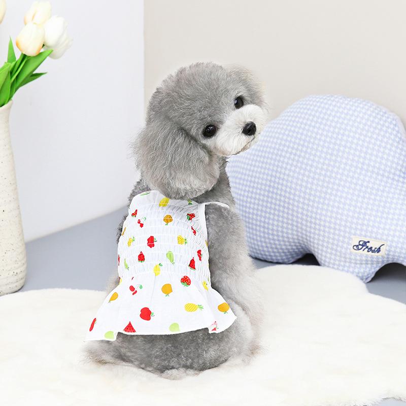 2024 New Spring and Summer Pet Clothes Hundred Flowers Fold Elastic Sling Bomei Clothing Teddy Puppy Clothes Casual Dog Clothing