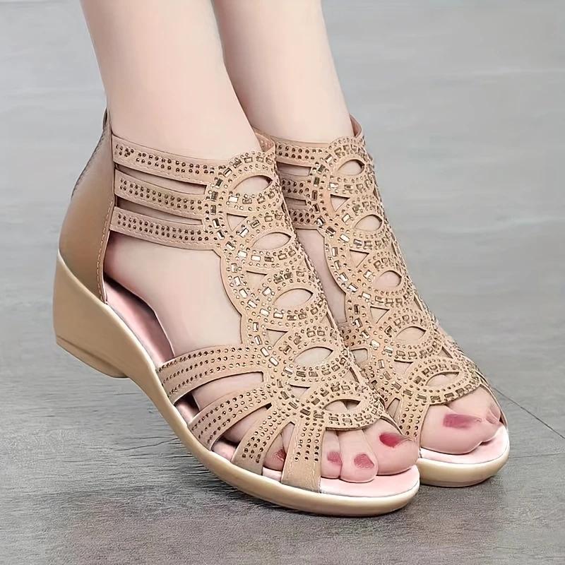 Soft Leather Roman Sandals Women's Summer New Mother Shoes Fashion Women's Sandals Wedges Women's Shoes