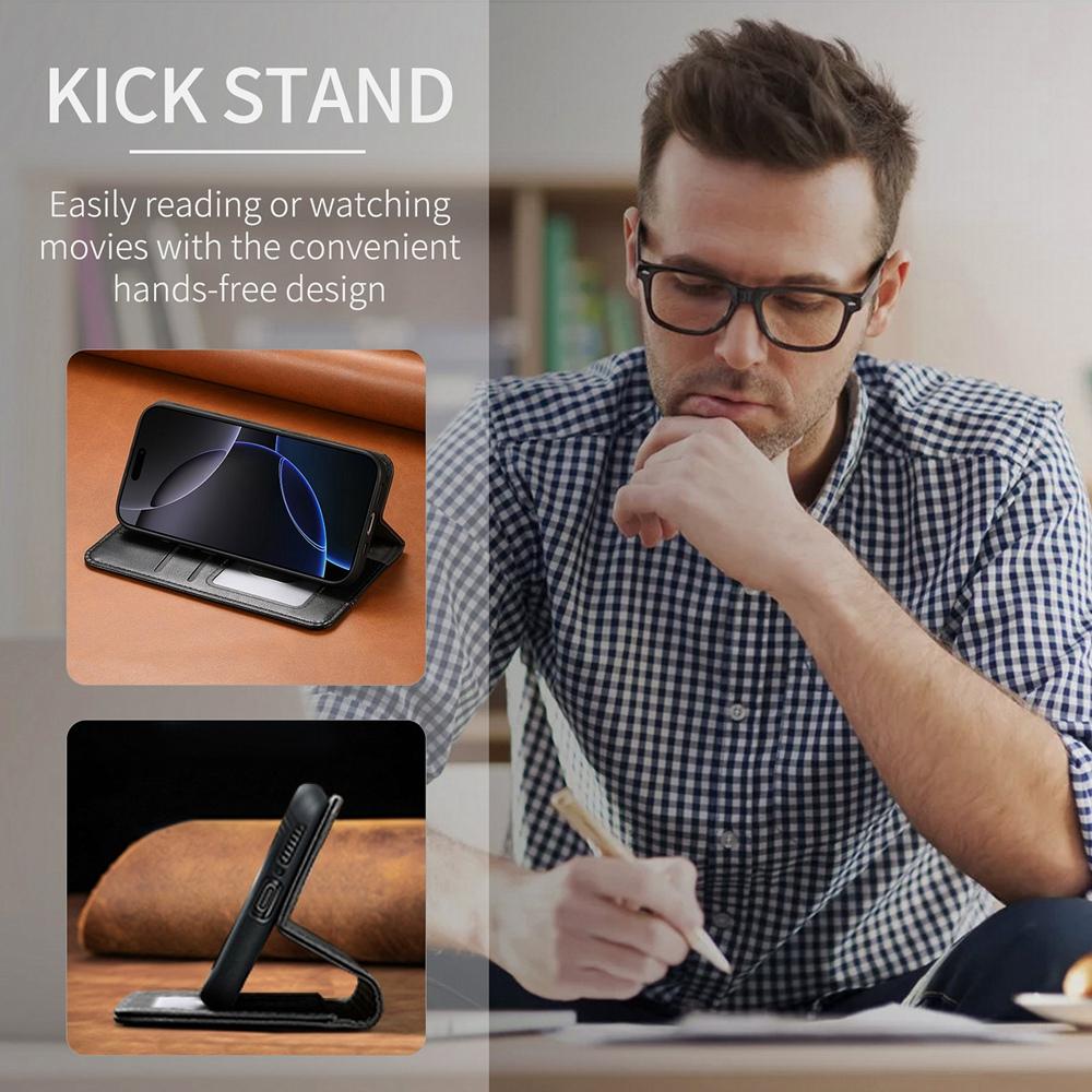 Ультратонкий прочный магнитный чехол-кошелек для телефона со слотами для карт, фоторамкой и регулируемой подставкой для просмотра - Нескользящий ремешок на запястье для iPhone / Samsung