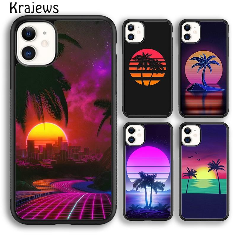 80s Retrowave Neon Palms Tree soft Phone Case Cover For iPhone 17 Air 16 15 14 plus 12 13 pro max coque Fundas
