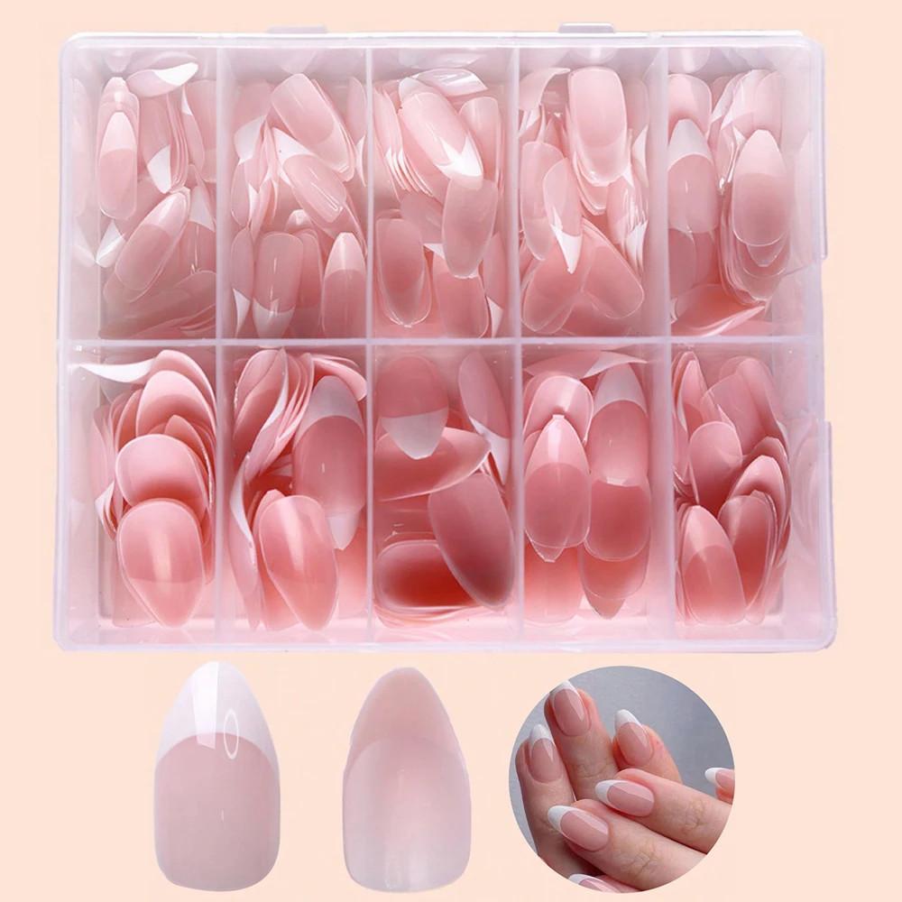 360PCS/Box French Almond False Nail Press On Nails Nude Pink Full Cover Artificial Wearable Fake Nails Tips Manicure Tools