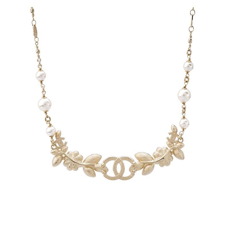 Chanel CC модная индивидуальность простая тенденция металлическое ожерелье тот же стиль для мужчин и женщин золото/светло-коричневый/жемчужно-белый