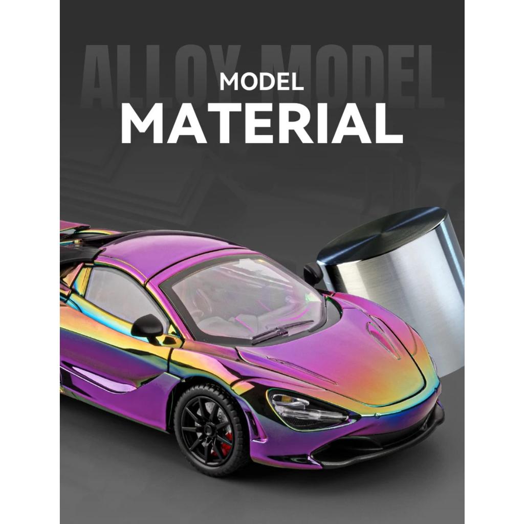 1/24 McLaren 720S Версия с гальваническим покрытием Сплав Модель гоночного автомобиля для трека Металлическая литая модель спортивного автомобиля Модель автомобиля Звук и свет Детская игрушка Подарок
