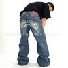 Mens Relaxed Fit Washed Denim Pants With Shark Mouth Print Streetwear Wide Leg Jeans Fall