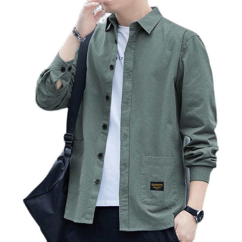 Spring New Long-sleeved Shirt Men's Korean Style Young and Middle-aged Men's Long-sleeved Shirt Casual Solid Color Men's Tops