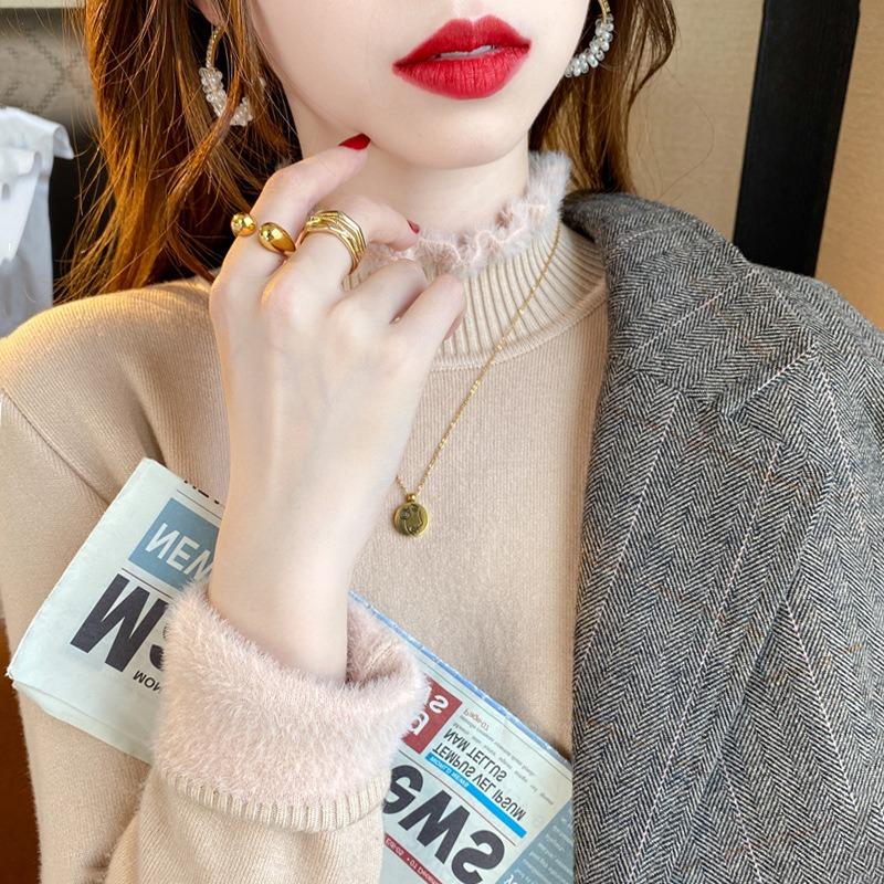 One-piece Fleece Sweater Women's Autumn and Winter New Fleece Thickened Bottoming Shirt with Warm Knitted Semi-turtleneck Top