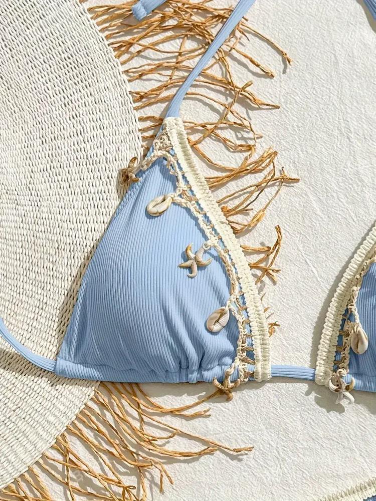 Соблазнительное бикини-треугольник с халтером и завязками - Европейская и американская купальная одежда для женщин