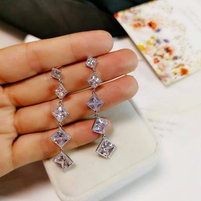 Huitan New Trend женские длинные висячие серьги с квадратным кристаллом кубического циркония современная мода женские свадебные украшения для вечеринки