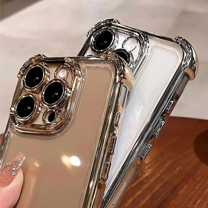 Luxury Transparent Plating Shockproof Phone Case for iPhone 16 15 14 13 Pro Max Soft Bumper Cover